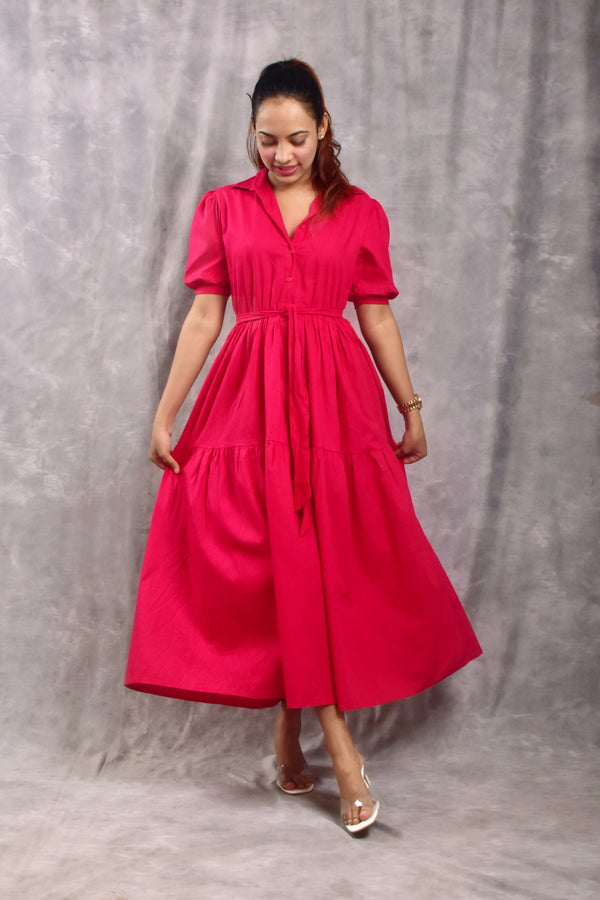 Pink Button-Down Maxi Dress