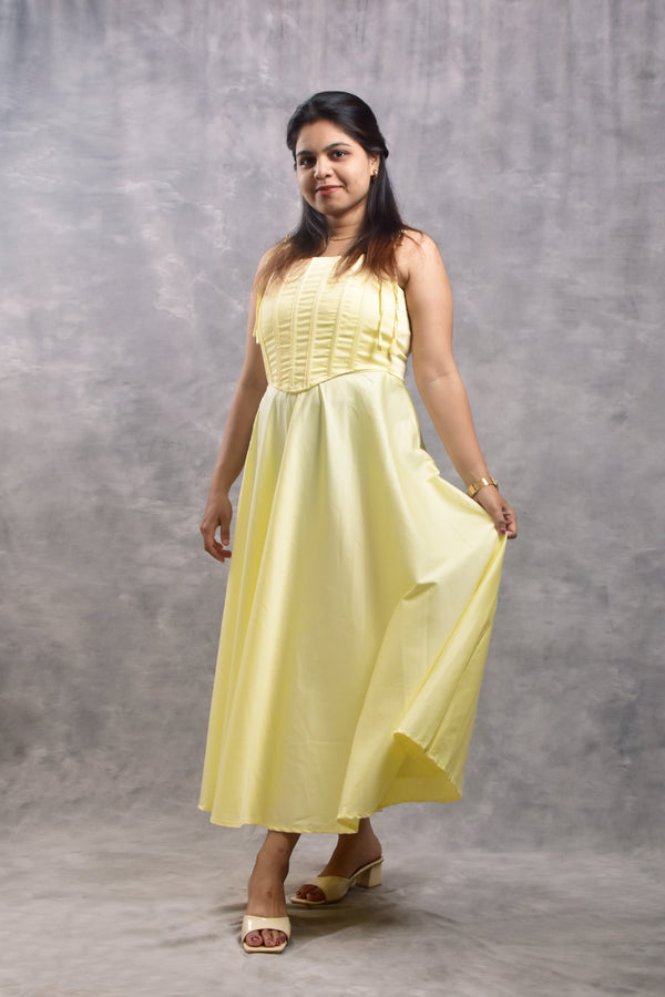 Butter Yellow Sleeveless Cotton Lycra Dress