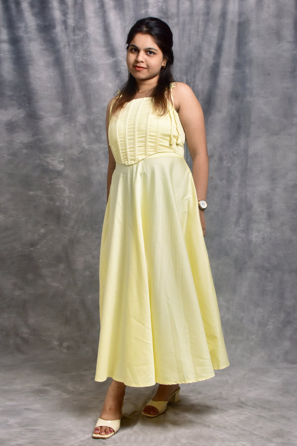 Butter Yellow Sleeveless Cotton Lycra Dress