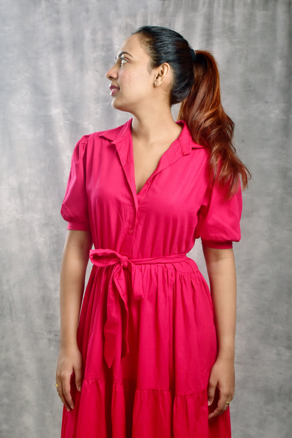 Pink Button-Down Maxi Dress